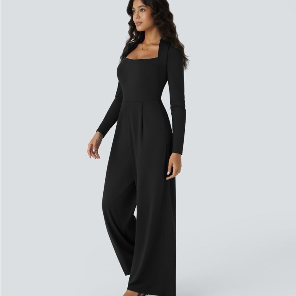 NWT Halara Elegant Black Jumpsuit wide leg with built-in padding